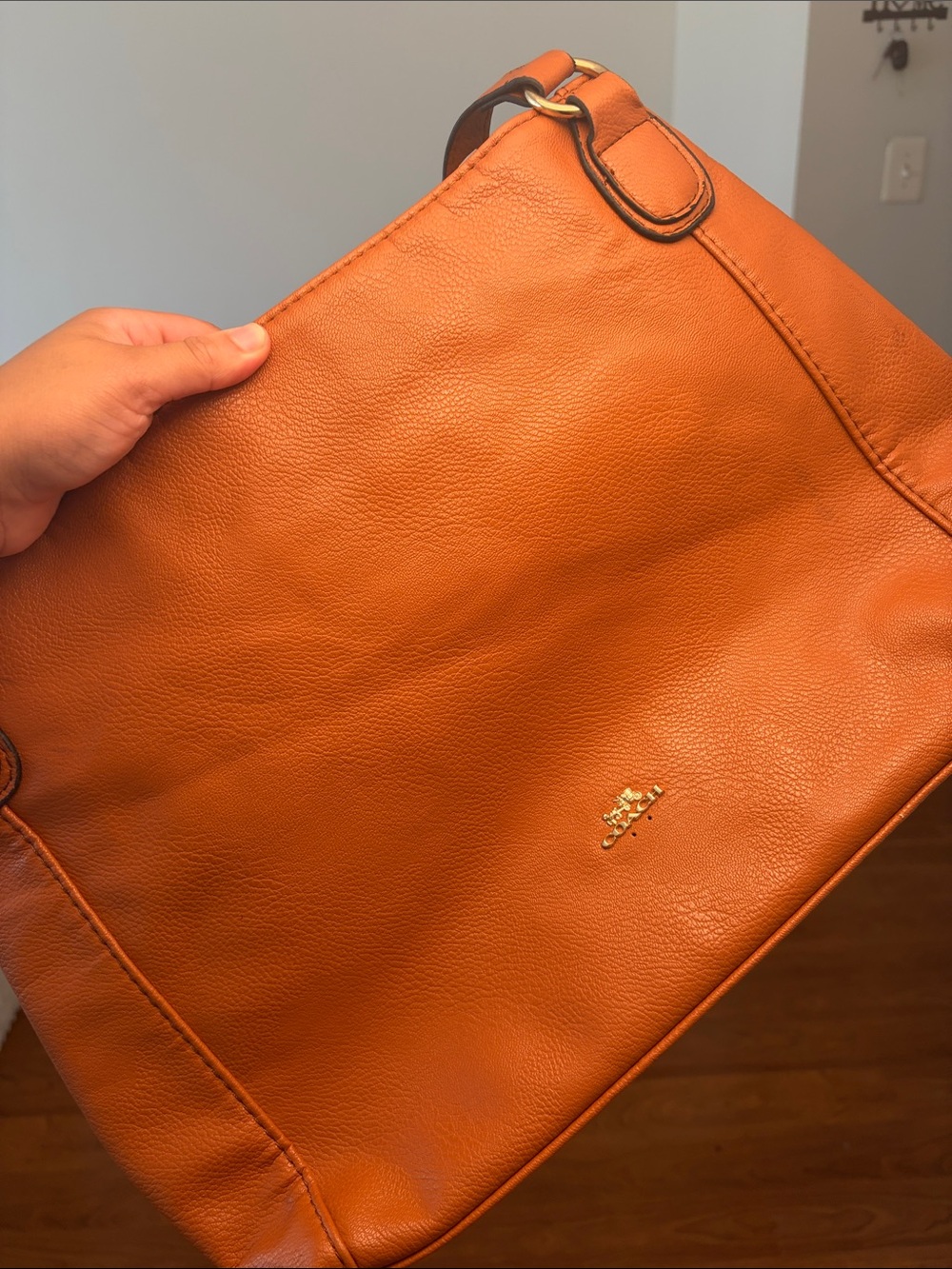 Coach Orange Leather Shoulder Hobo with Gold Logo
